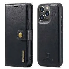 iPhone 14 Pro - DG MING 2-i-1 ægte læder cover - Aftagelig holder - Sort