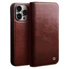 iPhone 14 Pro - QIALINO "Classic" ægte læder cover / pung - Brun