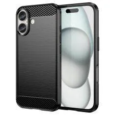 iPhone 16 - Gummi cover - Børstet design - Sort