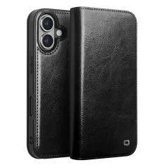 iPhone 16 - QIALINO "Classic" ægte læder cover / pung - Sort