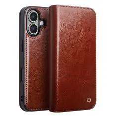 iPhone 16 - QIALINO "Classic" ægte læder cover / pung - Brun