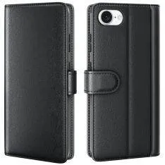 iPhone 17e / 16e - Ægte læder cover / pung - Sort