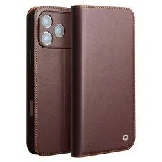 iPhone 17 Pro - QIALINO ægte læder cover / pung - Mørk brun