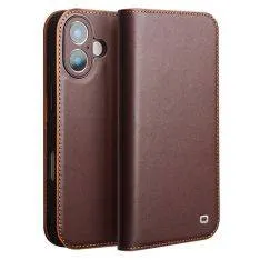 iPhone 17 - QIALINO ægte læder cover / pung - Mørk brun