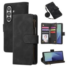Samsung Galaxy Z Fold8 Ultra - Læder cover / pung med multi kortholdere og lynlås - Sort