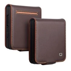 Samsung Galaxy Z Flip8 - QIALINO Slim ægte læder cover med magnetlukning - Mørkebrun