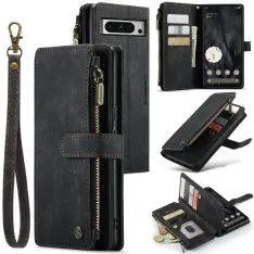 Google Pixel 8 Pro -  CASEME C30 læder cover / pung - Lomme med lynlås - Sort