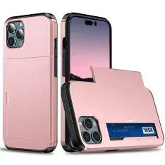 iPhone 15 Pro - SLIDE Hybrid cover med kortholder - Rosa guld