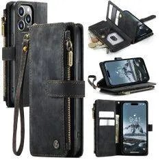 iPhone 15 Pro - CASEME læder cover / pung - Lomme med lynlås - Sort