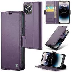 iPhone 15 Pro - CASEME RFID læder cover / pung - Lilla