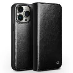 iPhone 15 Pro - QIALINO "Classic" ægte læder cover / pung - Sort