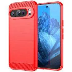 Google Pixel 9 / Pixel 9 Pro - Gummi cover i børstet design - Rød