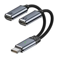 USB-C 2-i-1 Audio / oplader Adapter USB-C til Dual , PD 100W - Sort