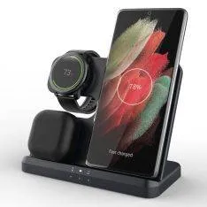 Q10B 3-i-1 Trådløs 15W oplader til smartphone / Galaxy Watch / Airbuds / Galaxy Buds - Sort