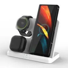 Q10B 3-i-1 Trådløs 15W oplader til smartphone / Galaxy Watch / Airbuds / Galaxy Buds - Hvid