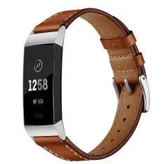 Fitbit Charge 4/3 - Ægte læder urrem 75mm+ 115mm - Brun