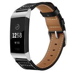 Fitbit Charge 3 / Charge 4 - Ægte læder urrem 70mm+ 120mm - Sort