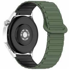 Samsung Galaxy Watch7 /6 /5 / FE -  44/40mm - Magnetisk silikone rem -  - til håndled 139mm-220mm - Militærgrøn/sort