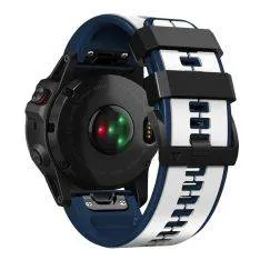 Garmin Fenix 7X / Fenix 6X - Silikone rem 26mm - Hvid/Blå