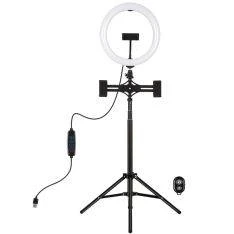 PULUZ 10.2" Dæmpbar LED Ring med Dual holder til iPhone/smartphone - Inkl. Tripod H: 1.65cm