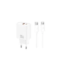 USB-C Dual PD HURTIG oplader 20W USB-C & USB-A - Inkl. USB-C til USB-C kabel - Hvid
