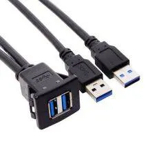 Dual USB 3.0  forlængerkabel til Dashboard i Bilen - Vandtæt hætte - 1M