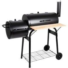Alpina BBQ Kulgrill af stål med separat rygeovn med låg, termometer, hjul, lufttilførsel og kulbakke