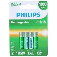Philips AAA genopladeligt batteri 1000mAh - Pakke med 4 stk.