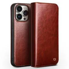 iPhone 15 Pro - QIALINO "Classic" ægte læder cover / pung - Brun