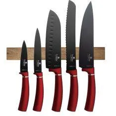 Berlinger Haus - Knivsæt i 6 dele med magnetisk holder i Akacietræ - Burgundy Edition