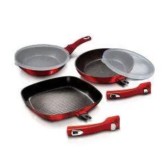 Berlinger Haus - Stegepandesæt i 5 dele ø28/24/20 cm - Aftageligt håndtag - El / Gas / Induktion - Burgundy Edition