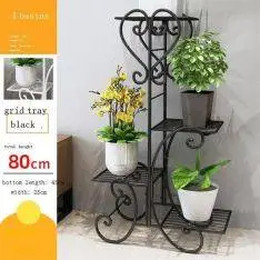 Blomsterreol i metal med 4 hylder - 45x25x82cm - Sort