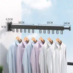 Vægmonteret Tøjstativ / Tørrestativ i aluminium - Foldbar - 2 Led - Sort