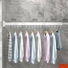 Vægmonteret Tøjstativ / Tørrestativ i aluminium - Foldbar - 3 Led - Hvid