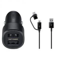 Original Samsung Dual USB biloplader 15W - Inkl. Opladerkabel - Sort