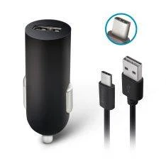 Forever M02 Bilopader 2A inkl. USB-A / USB-C kabel - Sort