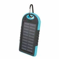 Setty Powerbank 5000mAh med soloplader dual USB porte m/LED lys - Blå/sort