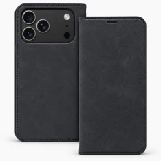 iPhone 17 Pro Max / iPhone 18 Pro Max - Suede flip cover med magnetisk lukning - Sort