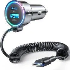 Joyroom - 3-i-1 - Dual Biloplader USB-A / USB-C inkl. USB-C kabel 60W - Sort