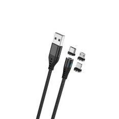 Maxlife 3-i-1 magnetisk opladerkabel - USB-C / Lightning / mikroUSB - 1 m