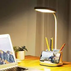 PLATINET LED Bordlampe med smartphone oplader & Natlys funktion - Hvid