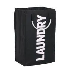 Foldbar Vasketøjskurv 33 x 23 x 53cm med metal håndtag - Sort