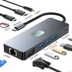 USB-C HUB 11-i-1 dockingstation 4K60Hz HDMI/USB 3.2 - SD/TF - VGA/USB-C PD 100W