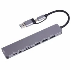 2-i-1 USB-C / USB hub med 7 porte - USB3.0 / 3 USB 2.0 / USB-C / SD / TF + 3.5mm