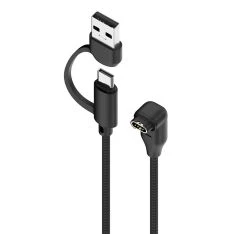 Garmin Fenix 8 / 7 / 6 - Vinklet USB-C / USB-A 2-i-1 opladerkabel 1m - Sort
