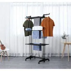 RACK Flex - Tørrestativ / Tøjstativ - sammenklappelig design - 3 niveauer med 8 alu stænger - Sort