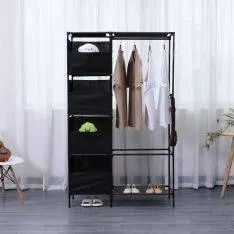 RACK - Fritstående Garderobe i stål 104 x 44 x 170cm - Med hylder - Sort